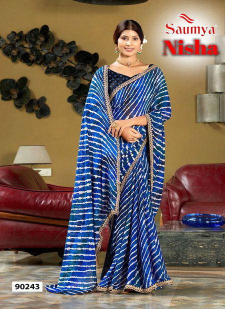 Nisha By Saumya Dull Moss Leheriya Printed Sarees Wholesale Price In SUrat Catalog