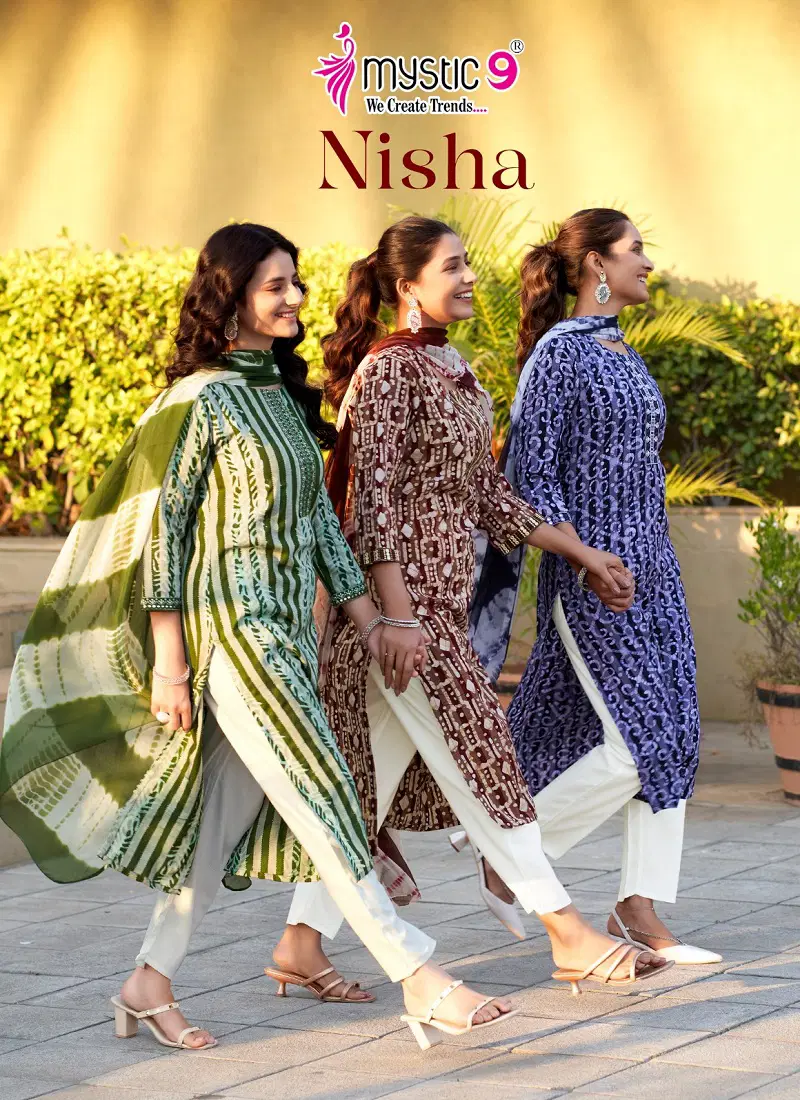 Nisha Vol 4 By Mystic 9 Cotton Dobby Kurti With Bottom Dupatta Online Wholesale Catalog