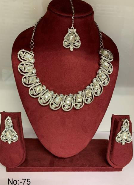 Nr Multi Colour Diamond Necklace Mang tikka With Earring Catalog
