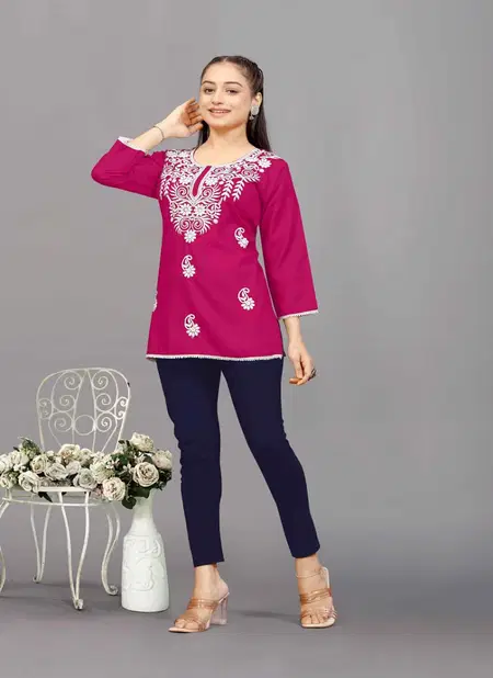 NSF Hello Rayon Chikankari Embroidery Ladies Top Wholesale Online Catalog