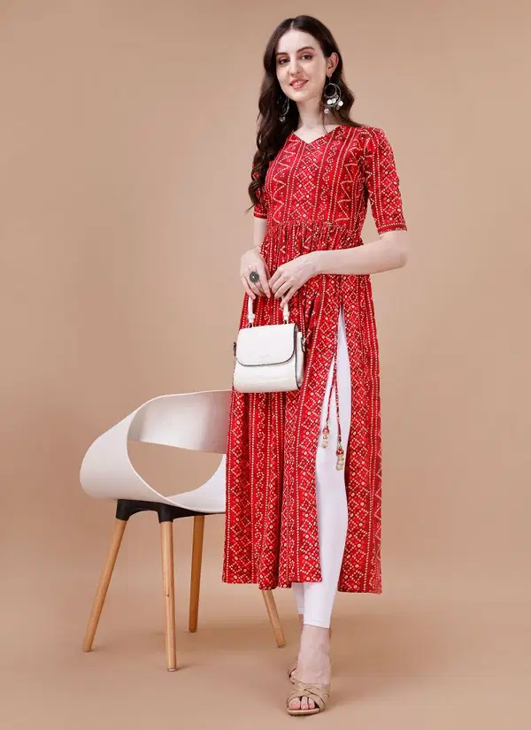 NSF Rayon Bandhani Designer Kurtis Wholesale Shop In Surat