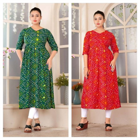 Bandhani Hit Vol 1 By Nsf Rayon Bandhani Printed Kurtis Wholesale Market In Surat With Price