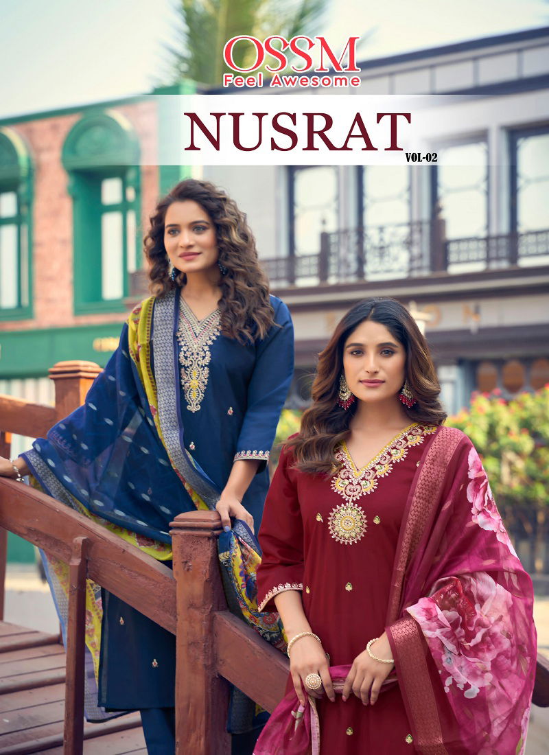 Nusrat Vol 2 By Ossm Viscose Roman Silk Kurti With Bottom Dupatta Orders In India Catalog