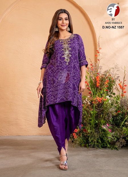 Nz 1557 By AF Dola Silk Embroidery Kurti With Bottom Dupatta Orders In India