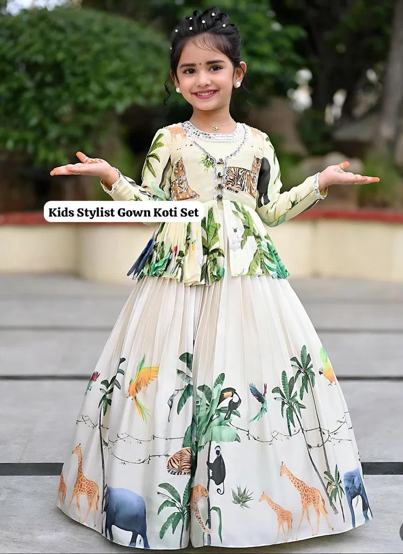 OC 183 Chinon Silk Kids Party Wear Indo Western Lehenga Wholesale Market In Surat