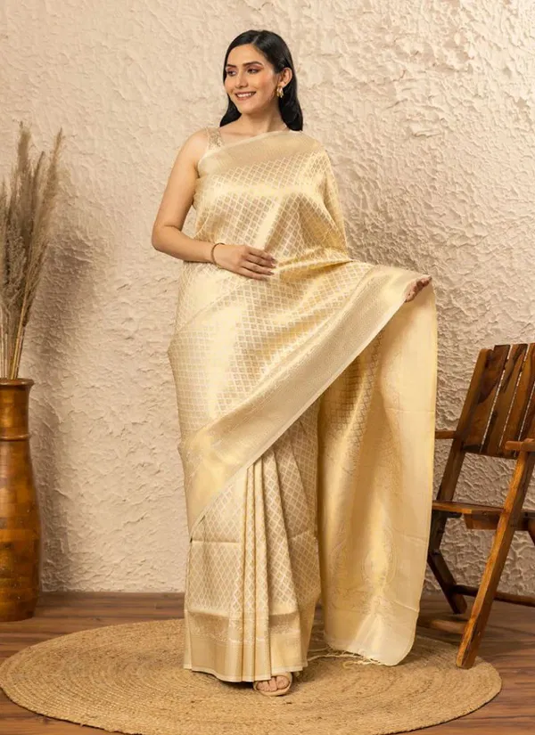 Offwhite By Aab Designer Soft Lichi Silk Saree Suppliers In India