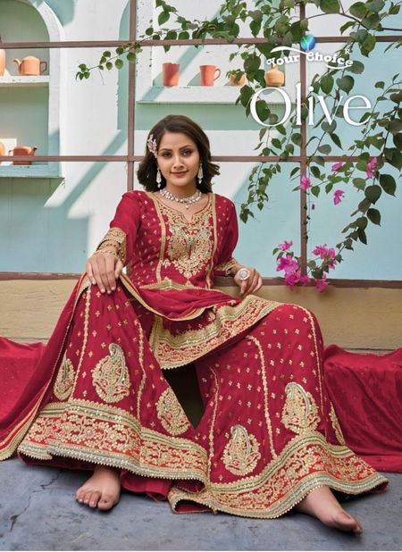 Olive By Your Choice Heavy Wedding Wear Sharara Readymade Suits Wholesale Market In Surat Catalog