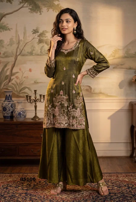 Olive Colour Luxuria Vol 1 By Beriston Sharara Suit BS106