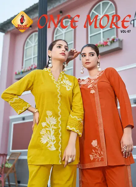 Once More Vol 7 By Shruti Cotton Embroidery Surat Kurti With Bottom Wholesale Market
