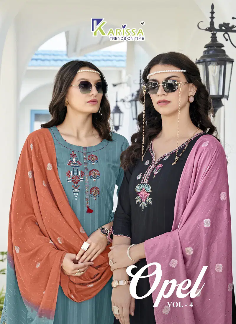 Opel Vol 4 By Karissa Viscose Rayon Weaving Kurti With Bottom Dupatta Wholesale Shop In Surat Catalog