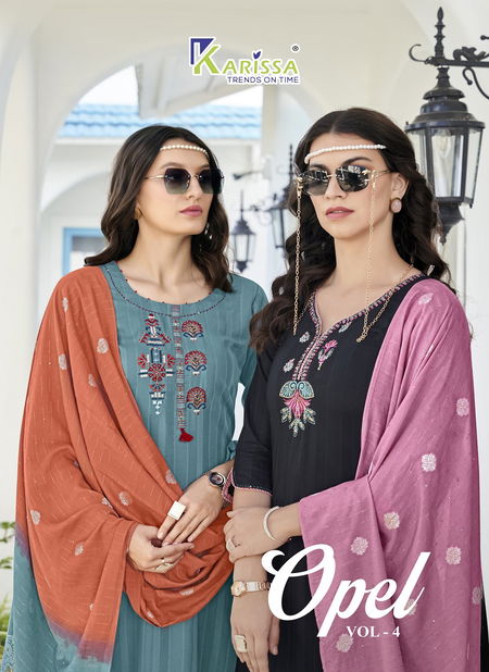 Opel Vol 4 By Karissa Viscose Rayon Weaving Kurti With Bottom Dupatta Wholesale Shop In Surat Catalog