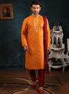 Orange Banarasi Silk Kurta Pajama 7741