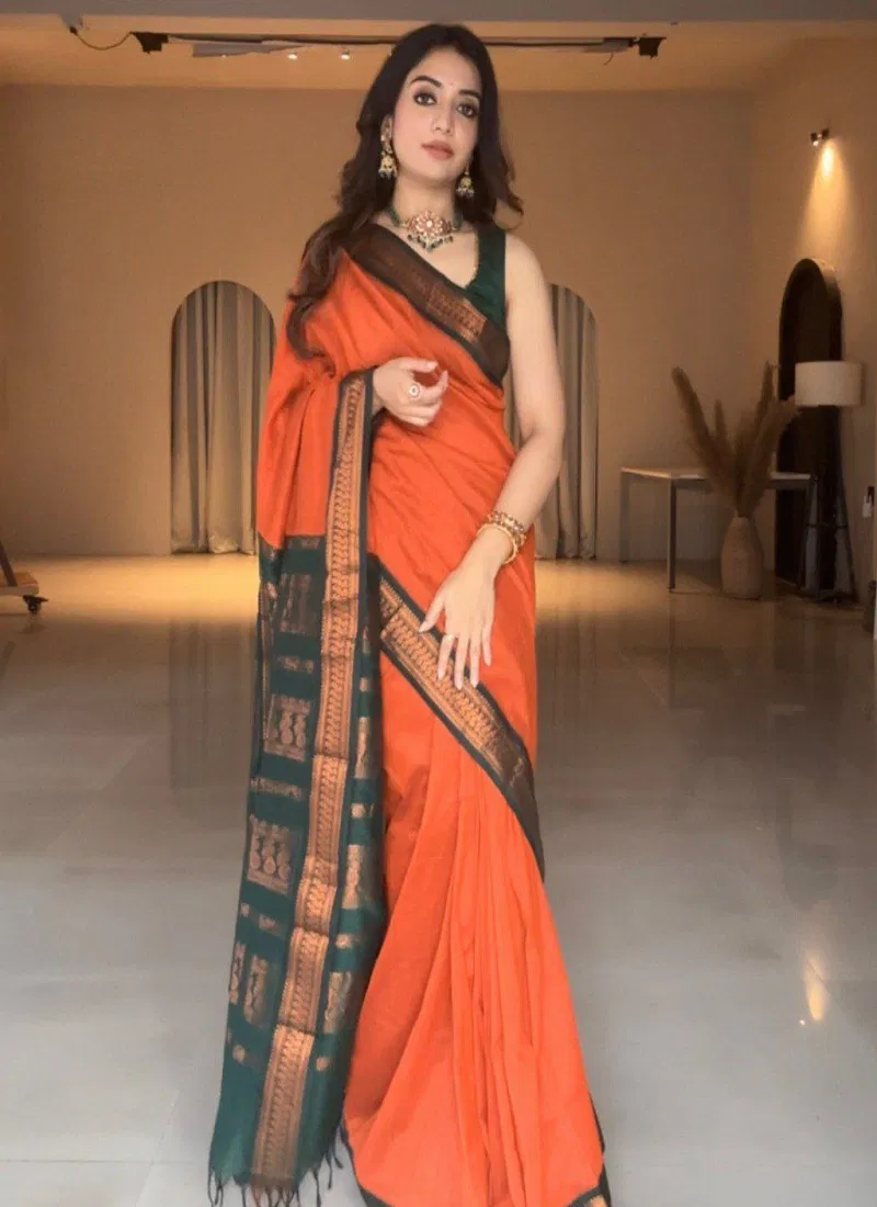 Orange Penther By Aab Art Silk Jacquard Border Saree Wholesale In India