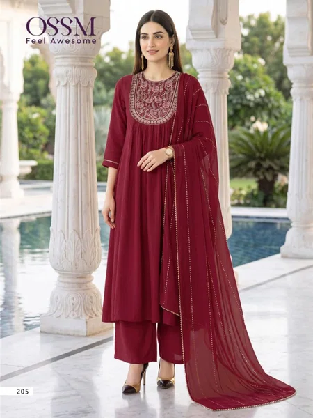 Noor Vol 2 By Ossm Mal Chanderi Embroidery Kurti With Bottom Dupatta 