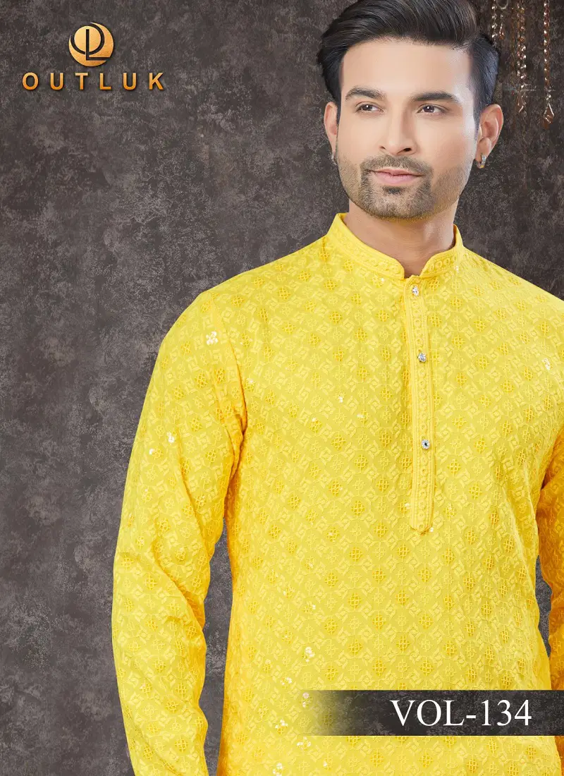 Outluk Vol 134 Rayon Sifly Lakhnawi Mens Kurta Pajama Wholesale In India