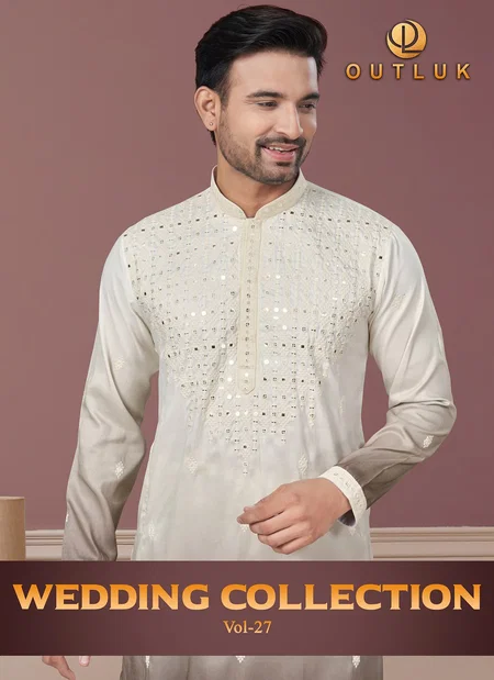 Outluk Wedding Collection Vol 27 Pure Silk Mens Kurta Pajama Wholesale Manufacturers