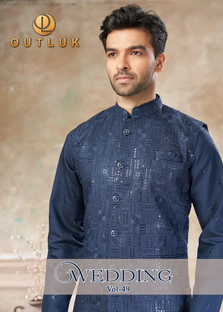 Outluk Wedding Vol 49 Pure Viscose Mens Modi Jacket Kurta Pajama
