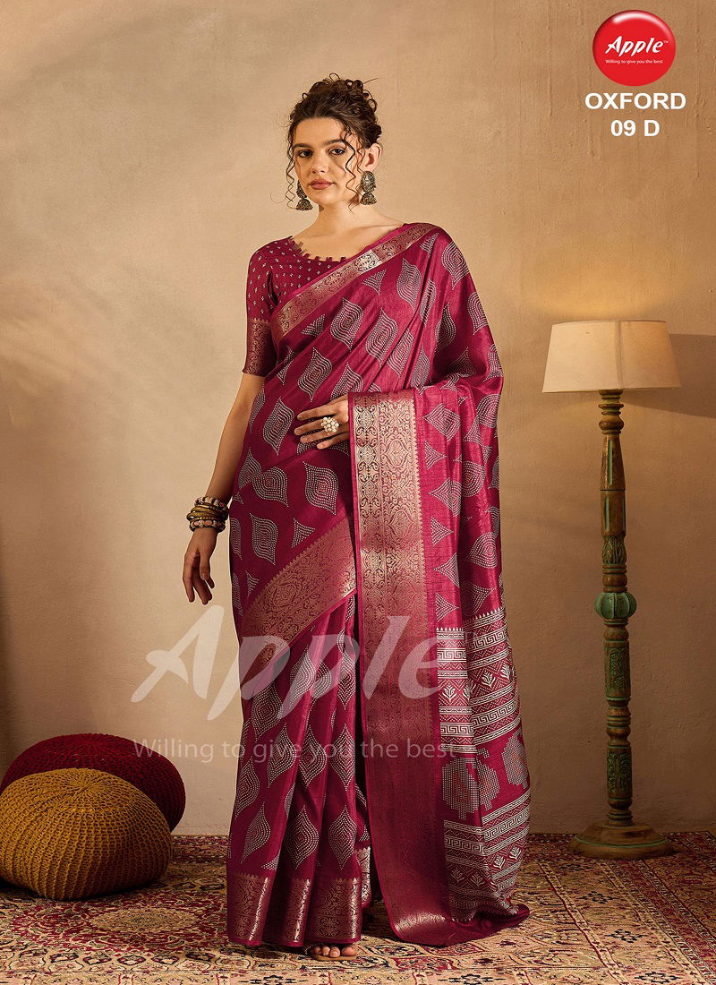 Oxford 09 By Apple Silk Blend Daily Wear Printed Sarees Wholesale Price In Surat
 Catalog