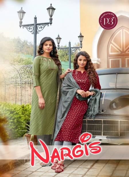 P3+ NARGIS Latest Casual Wear Pure Viscose Mulsine Print With Embroidery Work With Full inner Pure Banarasi Dupatta With Bottom Collection Catalog