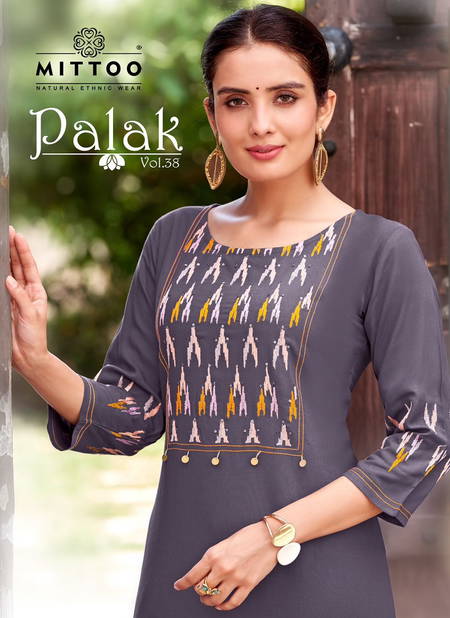 Palak Vol 38 By Mittoo Rayon Embroidery Kurtis Wholesale Shop In Surat
 Catalog