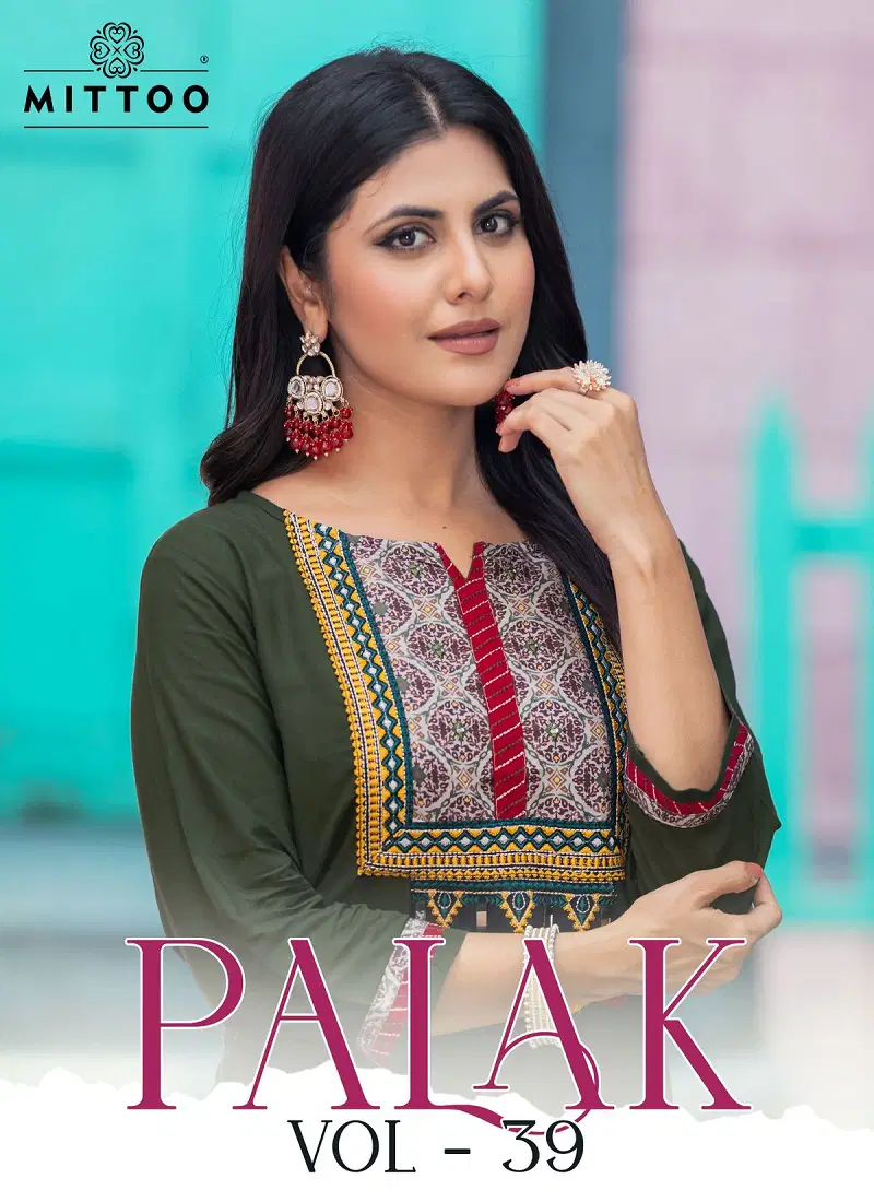 Palak Vol 39 By Mittoo Rayon Embroidery Wholesale Kurtis Suppliers In Mumbai Catalog