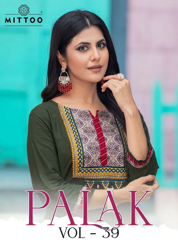 Palak Vol 39 By Mittoo Rayon Embroidery Wholesale Kurtis Suppliers In Mumbai