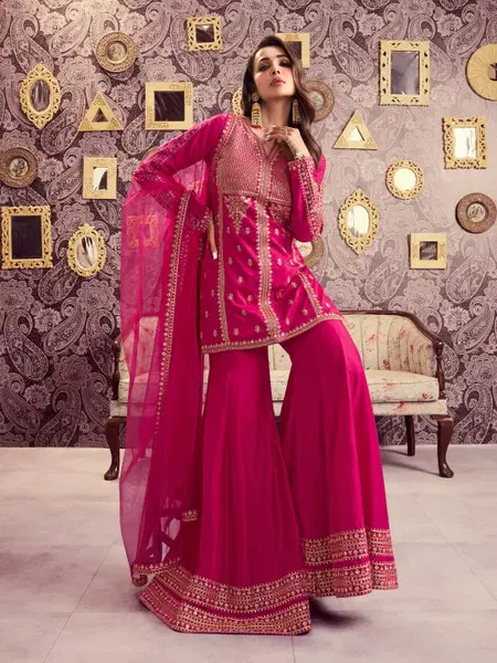 Pankhuri 01 Chanderi Silk With Embroidery Readymade Suits Suppliers In India
