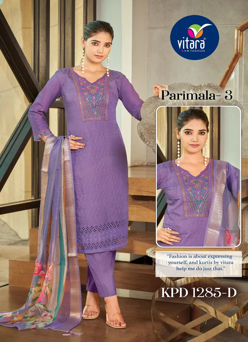 Parimala 3 By Vitara Roman Embroidery Kurti With Bottom Dupatta Suppliers In India Catalog