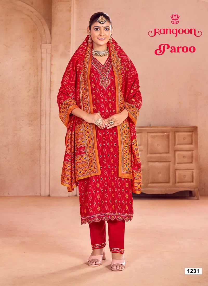 Paroo By Rangoon Silk Printed Kurti With Bottom Dupatta Wholesale Price Catalog