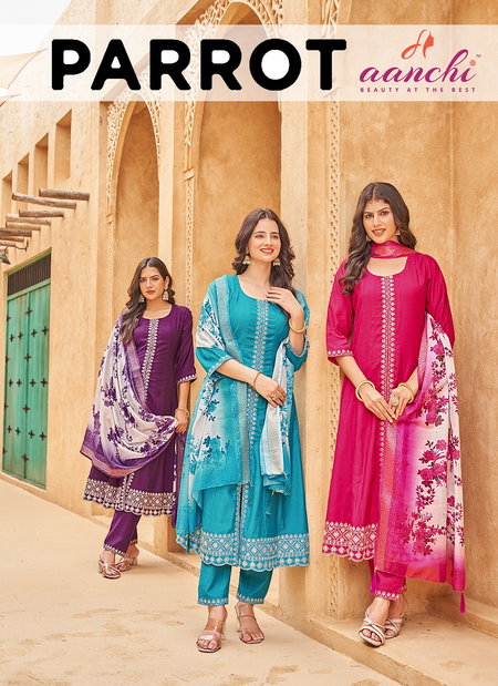 Parrot By Aanchi Vatican Anarkali Kurti With Bottom Dupatta Suppliers In India
