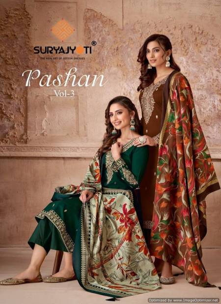 Pashan Vol 3 By Suryajyoti Jam Satin Embroidery Printed Dress Material Wholesale Price In Surat