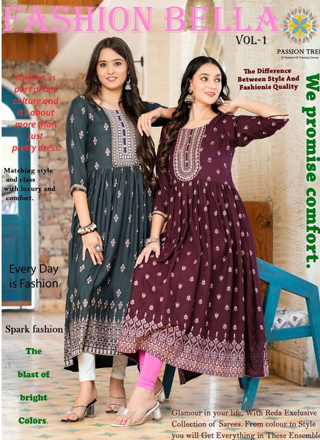 Fashion Bella Vol 1 By Passion Tree Rayon Naira Cut Kurtis Catalog Catalog