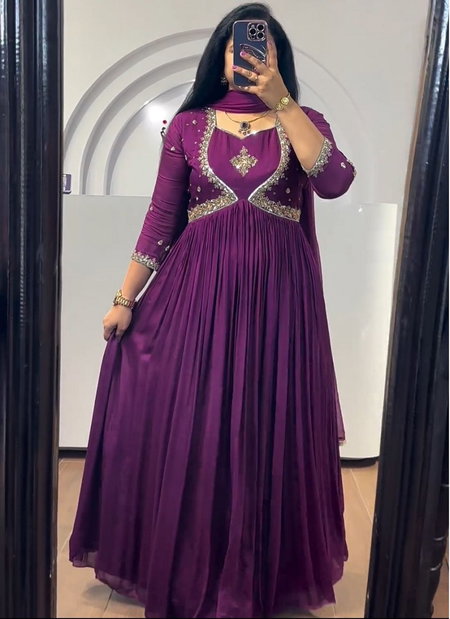 PC 406 Chinon Embroidery Designer Gown Wholesale Shop In Surat
