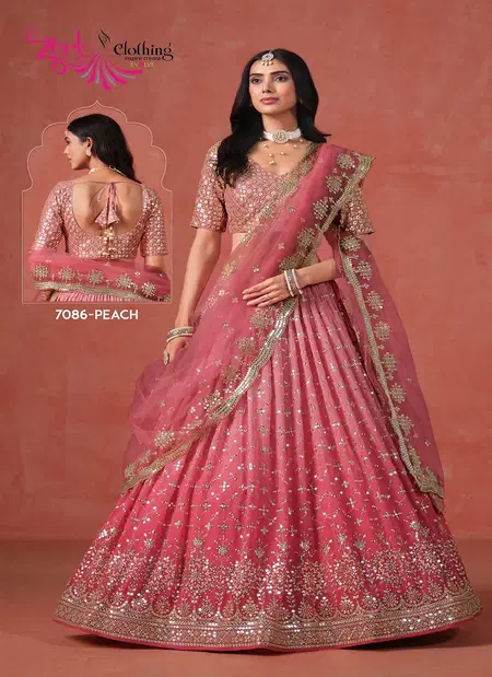Peach Colour Elegance By Zeel Georgette Designer Lehenga Choli Wholesale Online