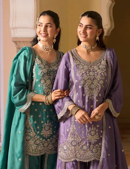 Pehar By Sanika Chinon Silk Embroidery Readymade Suits Wholesale Price In Surat

