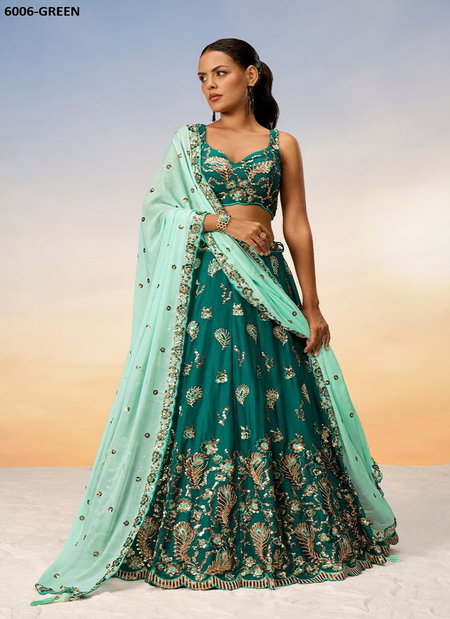 Pf 6006 Green Poly Georgette Designer Lehenga Choli Wholesale Online
