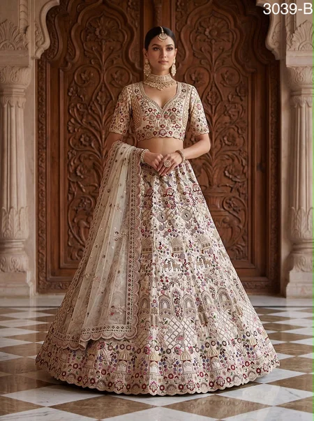 White Colour Gadhwal Silk Thread Dori Work Designer Lehenga Choli 3039 B