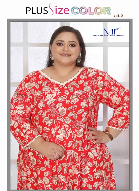 Plus Size Color Vol 2 By Moksh Rayon Long Kurti Wholesalers In Surat