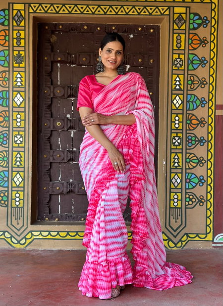 Pooja Ruffle By Dac Faux Georgette Party Wear Saree Wholesale Price In Surat