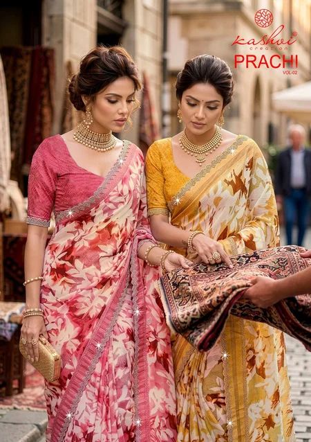 Prachi Vol 2 By Kashvi Pc Rimzim Cutwork Swarovski Saree
