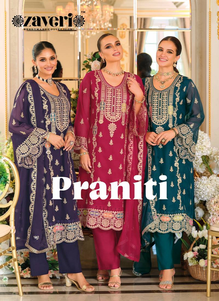 Praniti By Zaveri Organza Emboidery Wholesale Kurti With Bottom Dupatta In India