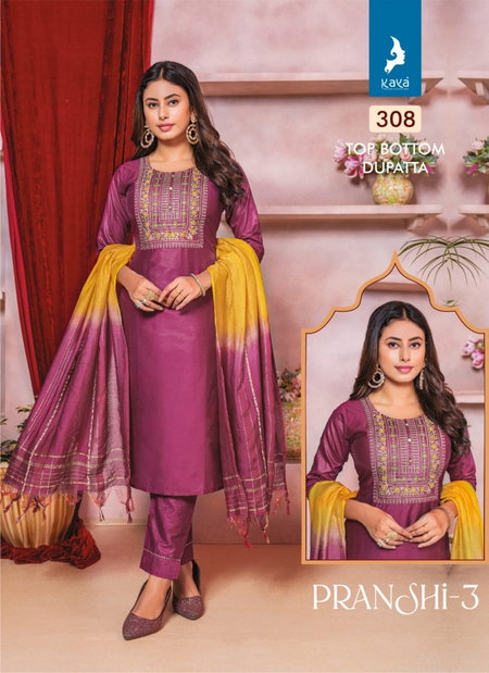 Pranshi 3 By Kaya Chanderi Silk Designer Kurti With Bottom Dupatta Wholesale Online
