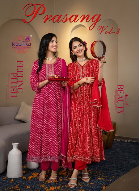 Prasang Vol 3 By Radhika Rayon Wholesale Anarkali Kurtis Set In India
