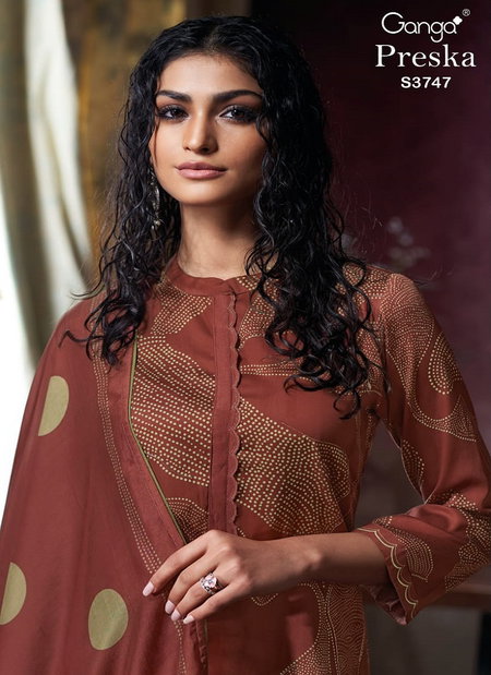 Preska 3747 By Ganga Cotton Satin Designer Salwar Kameez Supplers In India