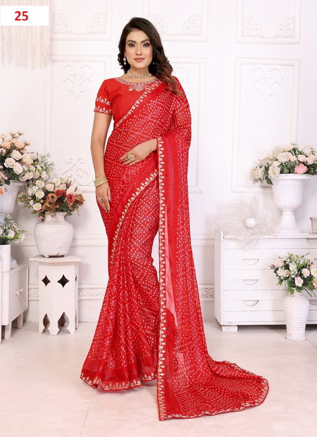 Prima Series 25 To 32 Chinnon Chiffon Bandhej Printed Sarees Exporters In India