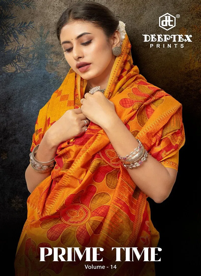 Prime Time Vol 14 By Deeptex Daily Wear Cotton Saree Online Wholesale Catalog