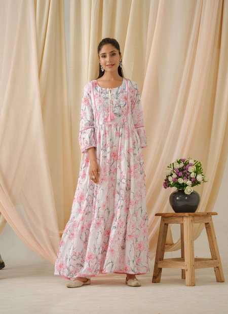 Psyna 1803 Floral Print Fancy Linen Gown Best Wholesale Price In Surat