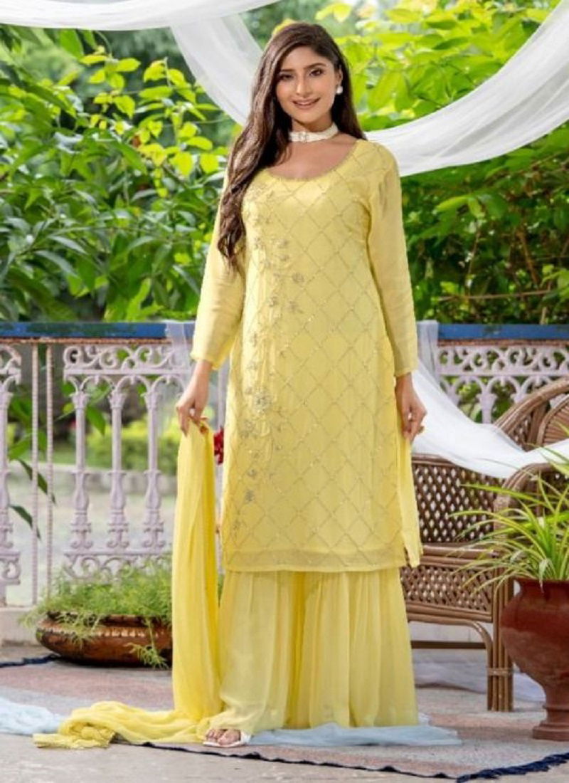 Psyna Nazakat Beautiful Fancy Georgette Festive Wear Kurti Sharara With Dupatta Collection