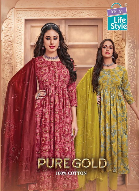 Pure Gold Vol 1 By MCM Cotton Printed Anarkali Kurti With Bottom Dupatta Wholesale Online Catalog