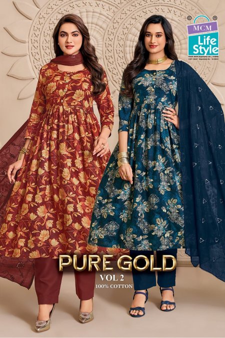 Pure Gold Vol 2 By Mcm Cotton Printed Umbrella Style Kurtis Set